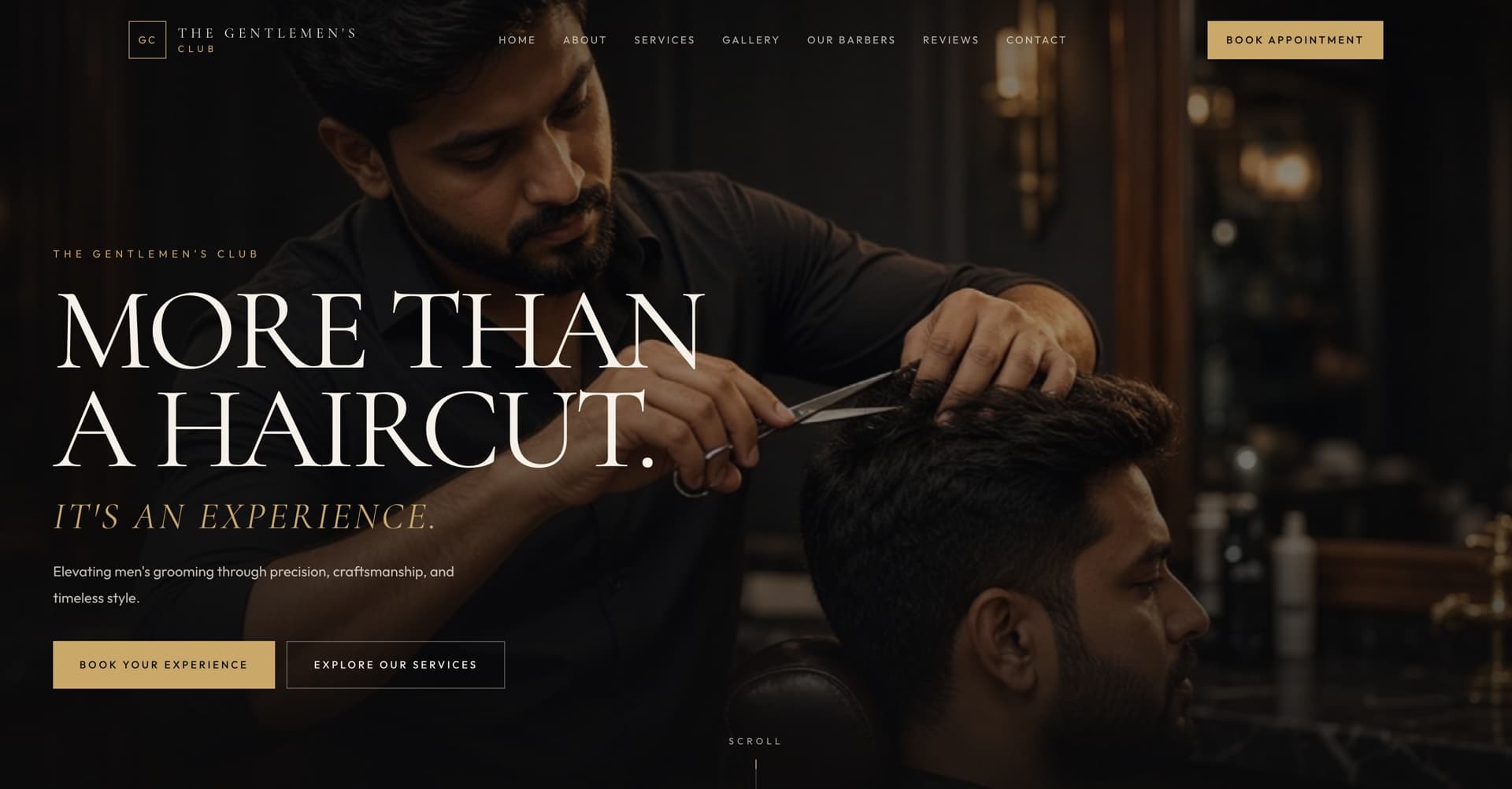 The Gentlemen's Club — Premium Men's Salon Website screenshot
